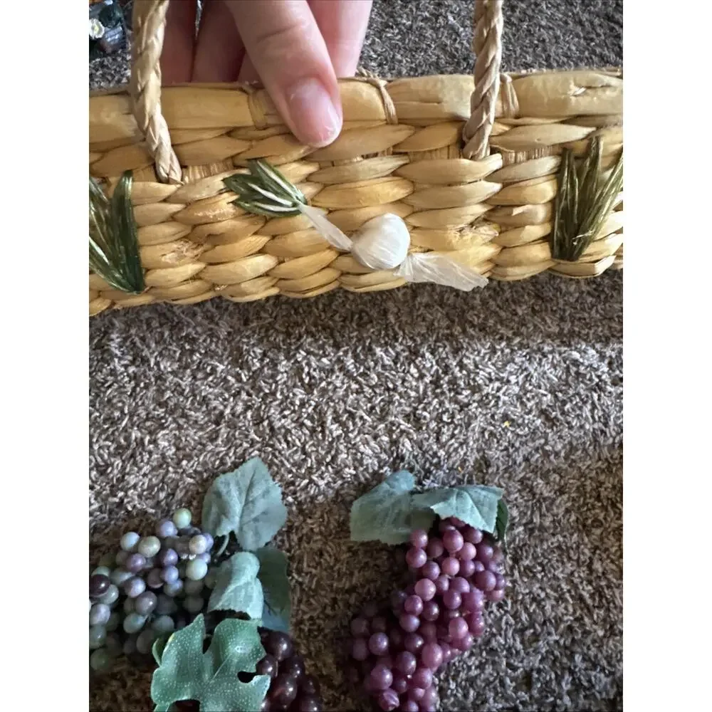 Cutting Board Wood Glass Decorative Wine With Grapes & Basket LOT